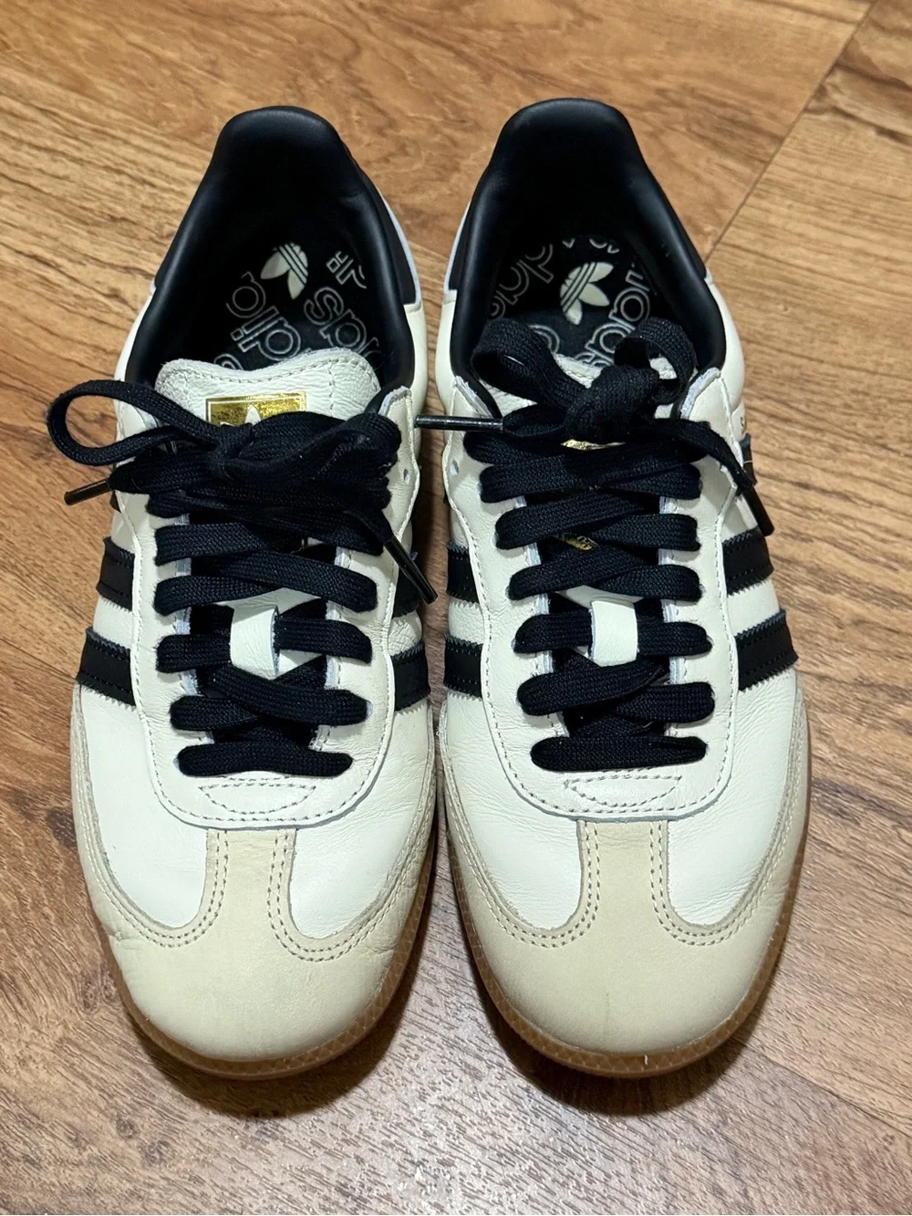 adidas Samba Leather Sneakers in Cream & Black with Gum Sole